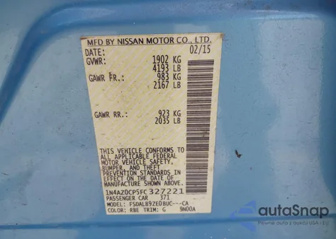 2015 Nissan Leaf S z USA, uszkodzony, nr VIN 1N4AZ0CP5FC327221